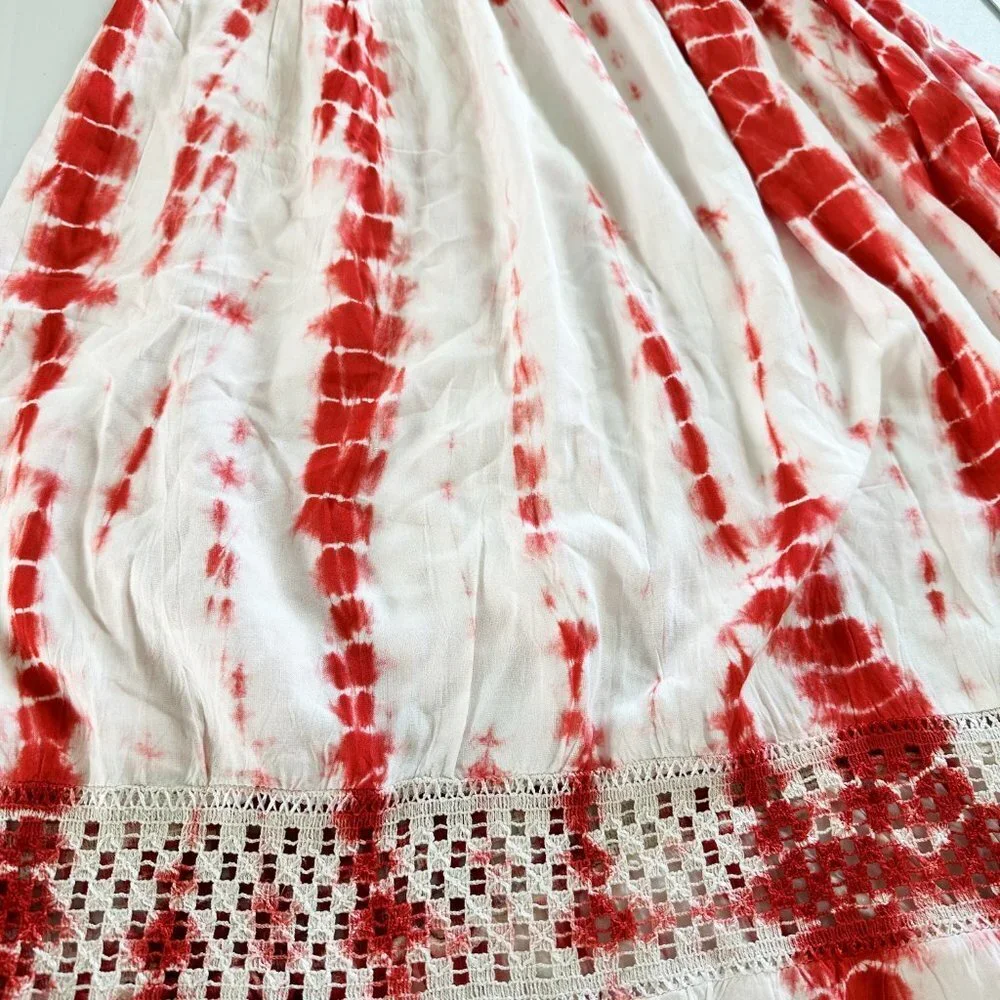 Studio West Maxi Dress Size M Orange White Tie Dye Lace Trim Sleeveless Boho NWT